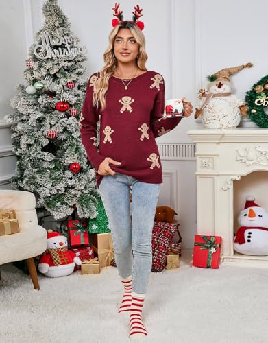 Image of Womens Cute Heart Sweater Crew Neck Long Sleeve Pullover Valentines Sweater