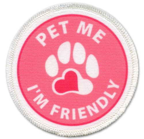 Creative Clam Service Dog Pet Me I'm Friendly Medical Alert Pink 2.5 Inch Sew-on Patch