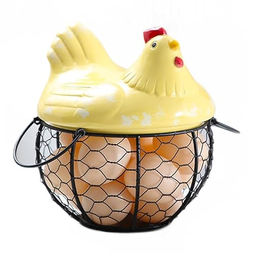 LUZBOSE Cesto portaoggetti in ceramica a forma di gallina, per uova, da scrivania, per snack, cestino portaoggetti per uova, giallo