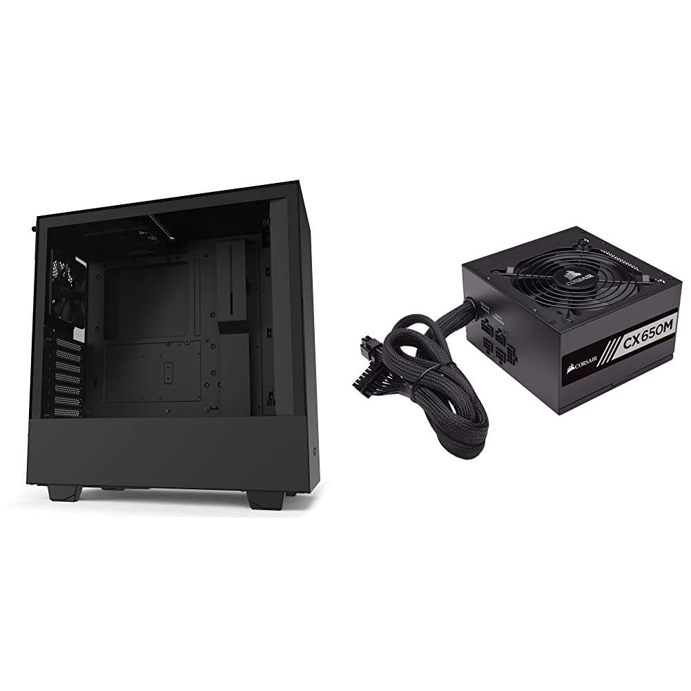 NZXT H510 - CA-H510B-B1 - Compact ATX Mid-Tower PC Gaming Case - Black & Corsair CX Series 650 Watt 