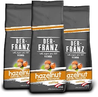 Der-Franz - Coffee, Blend of Arabica&Robusta, Roasted, Whole Bean Flavoured with Natural Hazelnut UTZ, 3 x 500 g
