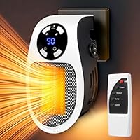 Space Heater, Small Plug in Electric Heater, Remote Wall Outlet Electric Space Heater with Adjustable Thermostat and Timer and Led Display, Compact for Office Dorm Room (White and Black)