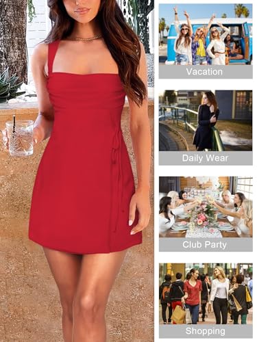 Image of Women's Sexy Ruched Mesh Midi Short Dresses for Women Square Neck Fitted Elegant Club Party Cocktail Dress