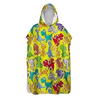 Poncho Asciugamano Con Cappuccio Per Bambini (3-10 Anni) – Dinosauri – Microfibra Asciugatura Rapida E Anti-Sabbia