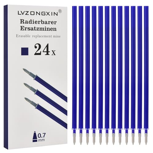 LVZONGXIN Lot de 24 mines de rechange effaçables, compatibles avec Legami, pointe 0,7 mm, hauteur 13 cm, rouleau d'encre effaçable, avec encre effaçable
