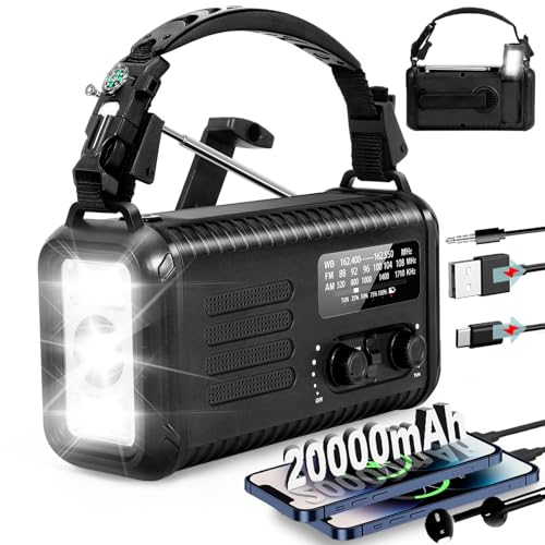 Radio météo AM FM NOAA batterie 20 000 mAh solaire pour urgence
