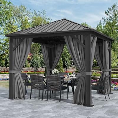 YITAHOME 10'X10' Metal Hardtop Gazebo Outdoor Patio Single Top Canopy Galvanized Iron Garden Tent Curtains Netting for Backyards Decks Lawns,Gray