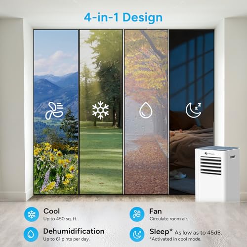 Image of DR.PREPARE 10,000 BTU Portable Air Conditioner with WiFi Enabled, Cooling, Dehumidifier, Fan & Sleep Modes 4-in-1 Portable AC w /Remote Control & 67'' Window Kit, Cools Up To 450 sq. ft, 1-24H Timers