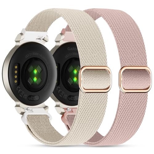 Elastic Nylon Bands Compatible with Garmin Lily 2 14mm Stretchy Nylon 2 Pack Soft Loop Straps Quick Release Replacement Adjustable Wristband for Lily 2 Classic/Active Smart Watch Accessory for Women