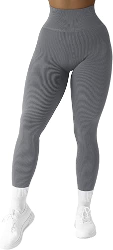 SUUKSESS - Leggings sin costuras acanaladas para mujer, pantalones de entrenamiento de cintura alta para gimnasio y yoga
