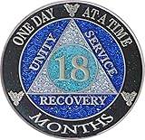 AA 18 Months Recovery Coin, Shiny Glitter Finish, Alcoholics Anonymous Milestone Token