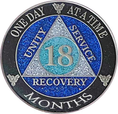 AA 18 Months Recovery Coin, Shiny Glitter Finish, Alcoholics Anonymous Milestone Token
