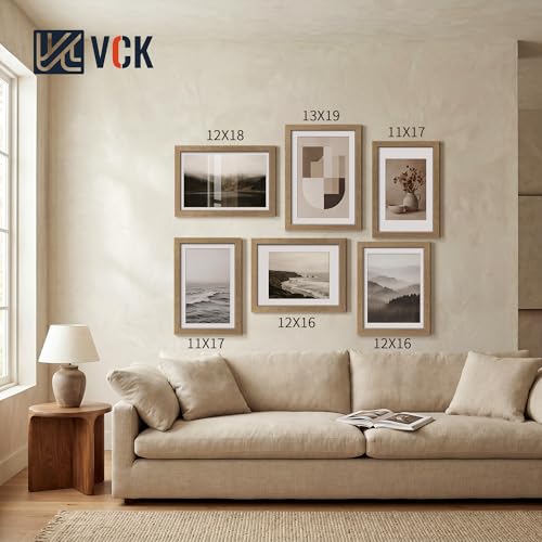 Image of VCK 11x17 Picture Frame 5 Pack, Walnut Exclusive Wood, HD Glass, for Photo