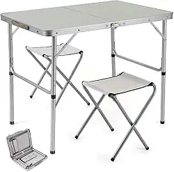 Kit Mesa Dobrável Portátil 2 Bancos Alumínio Camping Praia
