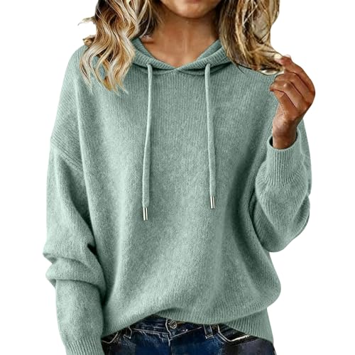 Women's Knitwear Jumper, Cashmere Sweater for Women Warm Knitted Jumper Hoodie Long Sleeve Relaxed Fit Soft Plain Hoody Knitting Pullover Sweatshirts Fall Winter Dress Elegant Jumper Tops Mint Green