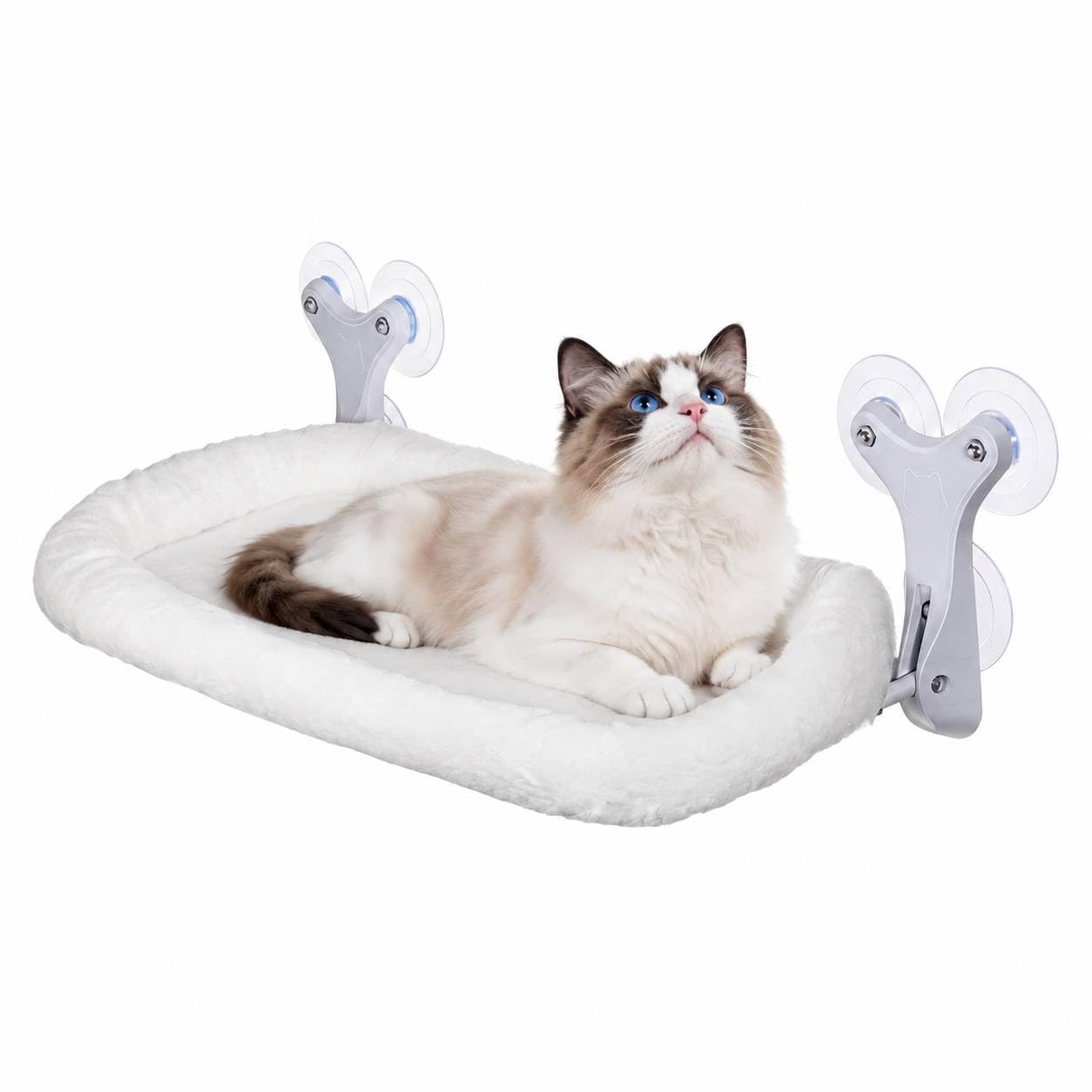 Milisten Hamac pour Chat Pliable L, Observation des Oiseaux, Support 18kg | 60×30cm Hamac Chat Fenetre, Facile à Monter Confortable Lit pour Chat avec des 6 Ventouses, Blanc