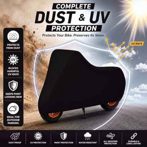 Image of Powerfull Bike Body Cover for CB350 Dustproof Scratchproof - 100% Waterproof CB350 Cover for Two Wheeler, Outdoor Full Motorcycle Cover with UV, Duty, Rain Protection - Black
