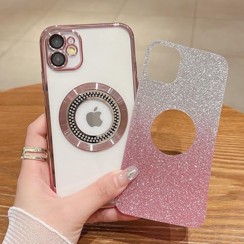 Image of Misscase for iPhone 11 Magnetic Glitter Case Compatible with MagSafe,Full Protection Slim Shockproof Anti-Scratch Case with Camera Lens Protector Logo View Dust-Proof Net for Women Pink