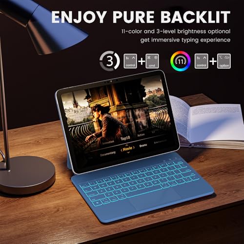 Image of RAYMCRAFT for iPad 11th (A16, 2025) /10th Generation Case with Keyboard, Magic Keyboard 2022, Springy Backlit Keys, Stain-Resistant Surface, Multi-Touch Trackpad, Steel Blue