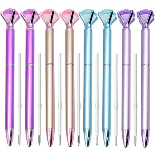 Maydahui 12 PCS Big Diamond Retractable Ballpoint Pen with 12 PCS Pen Refills Gem Pens Rhinestones Crystal Bling Plated Metal Color Black Gel Ink Ballpen for Women Students Girls