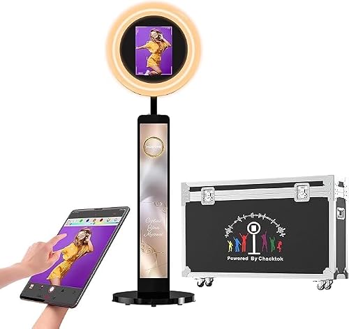 HARZHI Portable Photo Booth Compatible with iPad, Photo Booth Stand Shell, Perfect for Weddings and Parties, Free ChackTok Membership, Free Custom Logo, with Flight Case (Black, Photobooth-Ultra)