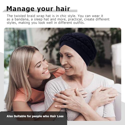 Image of DRESHOW African Women Turban Caps Beanie Twist Headscarf Pre-Tied Double Twisted Braid Hair Cover Wrap Hat Chemo Cancer Cap