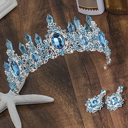 Diamentowa Tiara niebieski zielony czerwony kryształ diadem dla panny młodej korony wspaniały diadem ze strasami dla księżniczki nakrycie głowy ślubne akcesoria do włosów