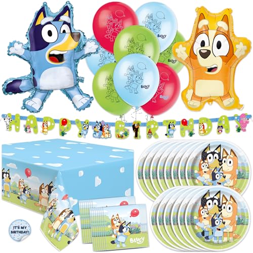 Bluey Birthday Decorations and Party Supplies | Serves 16 Guests | Bluey Party Decorations | Banner Tablecloth Foil and Latex Balloons Plates and Napkins Sticker | Officially Licensed
