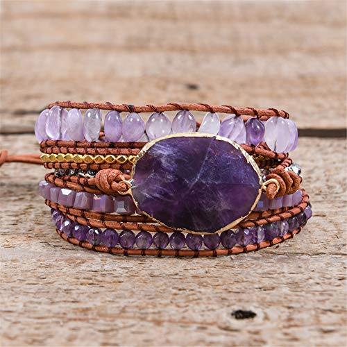 Image of YGLINE Boho Handmade Wrap Leather Tube Crystal Stone Bracelet for Women