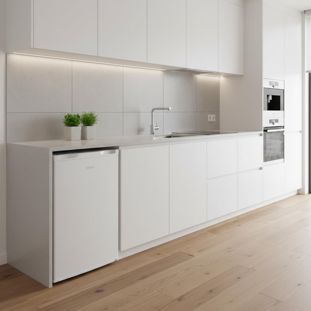 EDESA EFS-0814 WH Frigorífico Compacto Table Top de 113 L y 85 cm, Congelador de 16 L, Termostato Mecánico, LED, Puerta Reversible, Clase E, Blanco