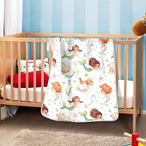 Image of Swaddle Blanket for Watercolor Mermaid Baby Receiving Blanket Muslin Baby Swaddles Soft Cotton Breathable Nursery Blankets for Unisex Boys and Girls 30x40 Inch