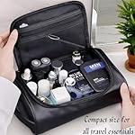 Mens Slim Toiletry Bag, Minimalist PU Leather Dopp Kit for Men, Compact Shaving Kit Organizer, Small Water-Resistant Travel Bag for Grooming Essentials Only,Black - Image 2