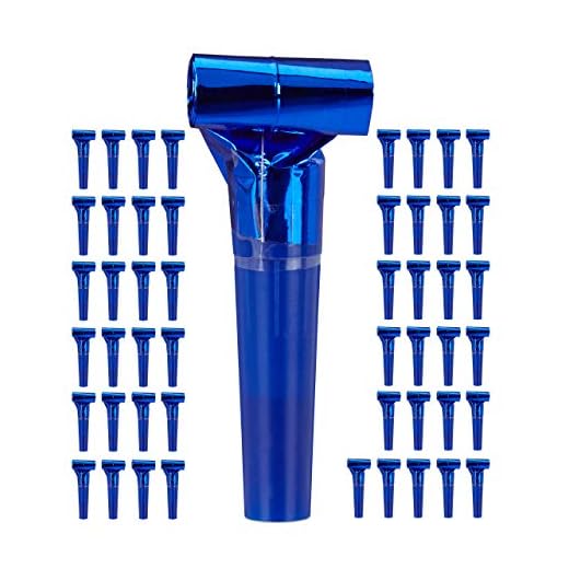 Relaxdays 50 Matasuegras Fiestas, Cumpleaños, Nochevieja, Silbatos, Cotillón, Photocall, Relleno Piñata, Azul, PP, 1 Set