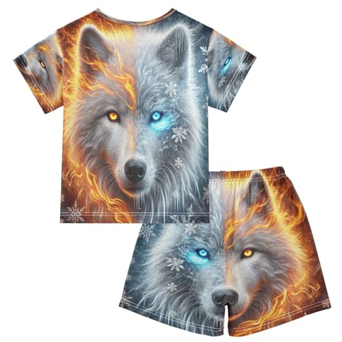 Wolf Dark Blue Pajama Set Short Sleeve Pajamas Shorts Sets Cotton Soft Loungewear Sleepwear 5Y2