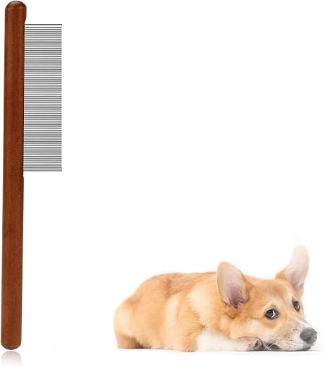 Emily Pets Grooming Comb for Dogs &amp; Cats | Wooden Handle | Flea &amp; Lice Remover | Detangler for Long &amp; Short Hair | Pet Hai...