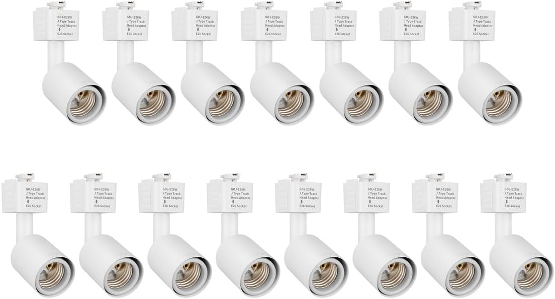 mirrea J Type Track Lighting Head to E26 Medium Screw Base Adapter Light Direction Adjustable Pack of 15 (White)