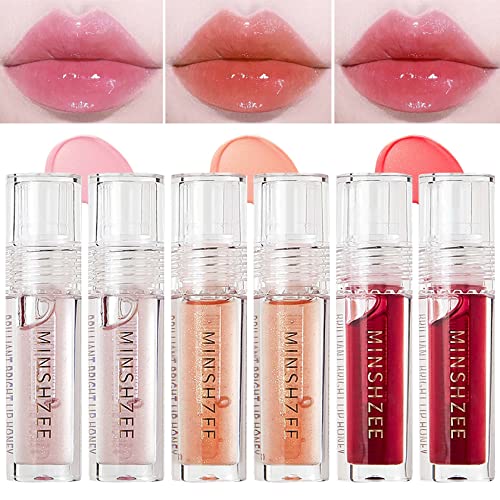 Wenjlyj 6 Pcs Clear Lip Glow Oil,Long Lasting Hydrating Plumping Tinted Lip Gloss Jelly Glitter Lip Balm Lip Care For Dry Lips,Mini Cute Lip Oil Sets For Women #TOP11