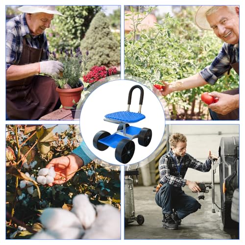 TAZZOR Gartensitz mit Rollen, Garten Rollsitz, 360° Drehbar | Höhenverstellbar, Mobiler Gartenhocker für Gartenarbeit, Rollbarer Gartenwagen mit Griff und Ablagefach, Gartenarbeitssitz bis 150 kg