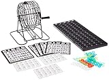 Trademark Innovations 18 Card Bingo Set With 75 Numbered Balls, a Metal Cage to Spin, Bingo Chips and Ball Rack