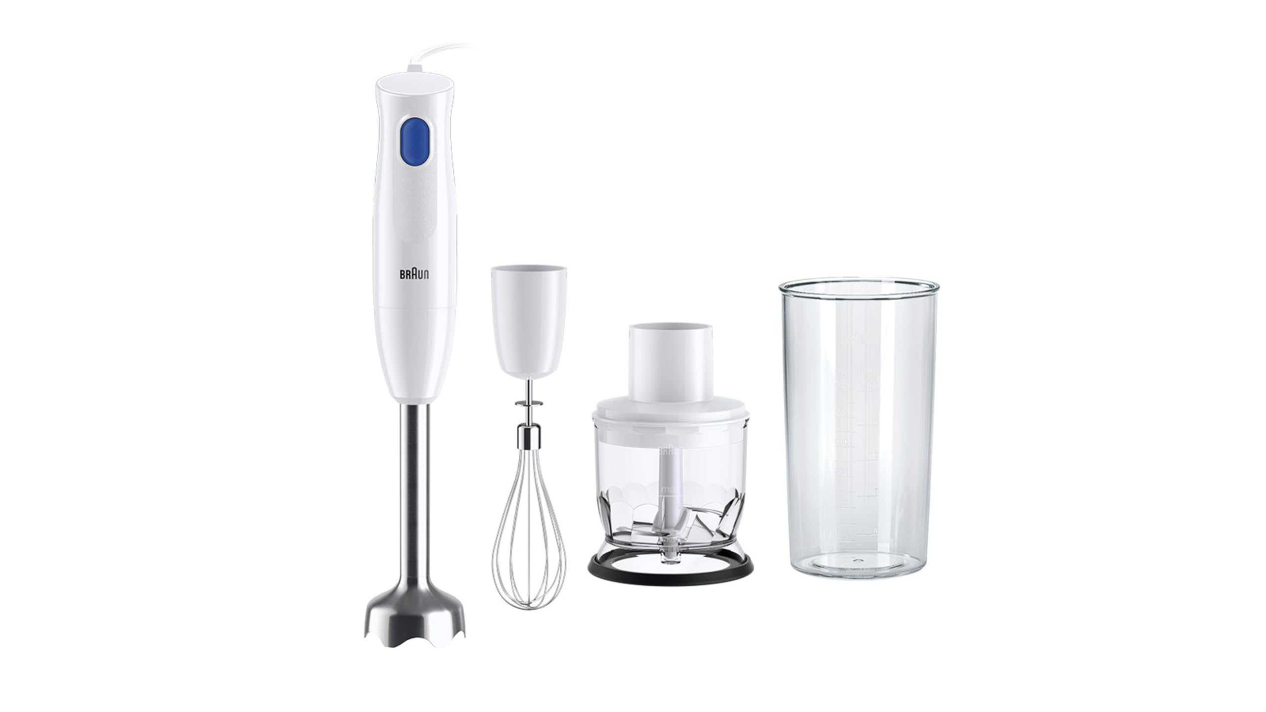 Braun Stabmixer MultiQuick 1 MQ 10.202 M - Elektrischer Stabmixer mit Edelstahl-Mixfuß und EasyTwist System, 3-teiliges Zubehör-Set, 450 Watt, Weiß