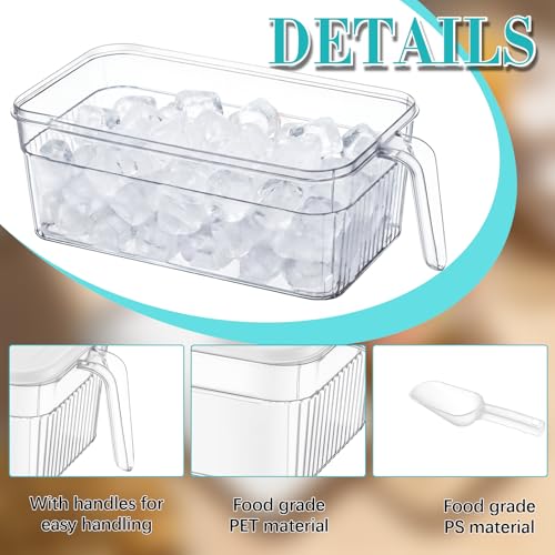 Image of Havawish Ice Storage Bin and Flexible Scoop Set Plastic Freezer Bin with Pull out Handle Storage Bucket Clear for Container with Scoop(White,12.6 x 6.3 x 4.33 in,Stripe)