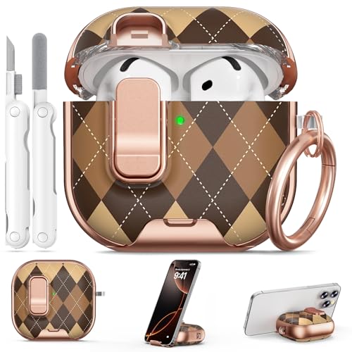 Image of for AirPod 4 Case, with Safty Lock & Phone Stand for Floral AirPod 4 Generation Case Cover for Women Girly, iPod 4 Cases with Keychain & Cleaner Kit -Brown Maillard Pattern