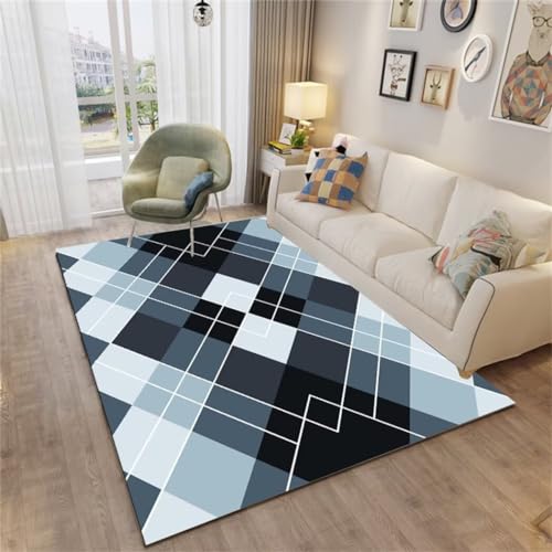 Tapis de salon carré géométrique bleu lavable en machine 200X30 - 2