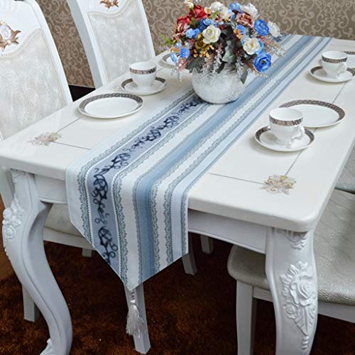 Chemin de table hôtel restaurant rayures bleu clair pour décoration table basse salon