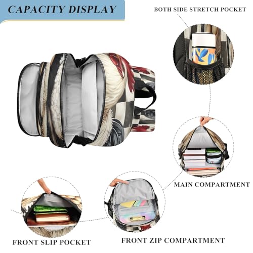 Kids Backpacks School Daypack College Bag Bookbag for Boys Girls Rooster Chessboard4