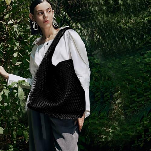 Image of JINMANXUE Woven Tote Bag for Women, Fashion Hobo Handbag, Travel Top-handle Shoulder Bag, Beach Underarm Bag with Purse