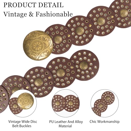 Women Wide Western Disc Belt Cowgirl Boho-Concho Leather Belts for Jeans Dress3