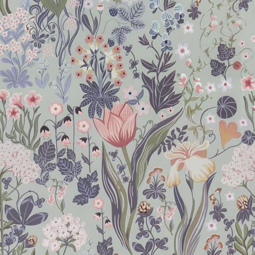 Toduso Peel and Stick Wallpaper Vintage Gray Purple Wallpaper Floral Contact Paper Removable 17.3"x78.7" Leaf Flower Self Adhesive for Bedroom Drawer Decor