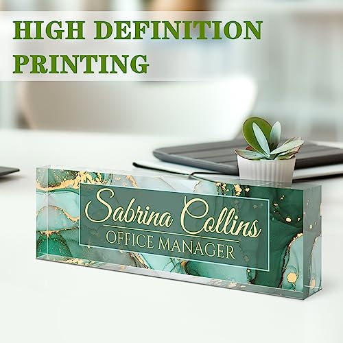 Image of Name Plate for Desk, Desk Name Plate Personalized, Office Decor for Women Men, Acrylic Desktop Accessories, Office Gifts for Boss Nurse Teacher Coworker, Employee Appreciation Gift (Green Coast B)