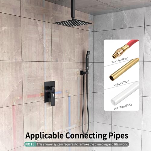 Image of SR SUN RISE 10 Inch Ceiling Mount Rain Shower System,Matte Black
